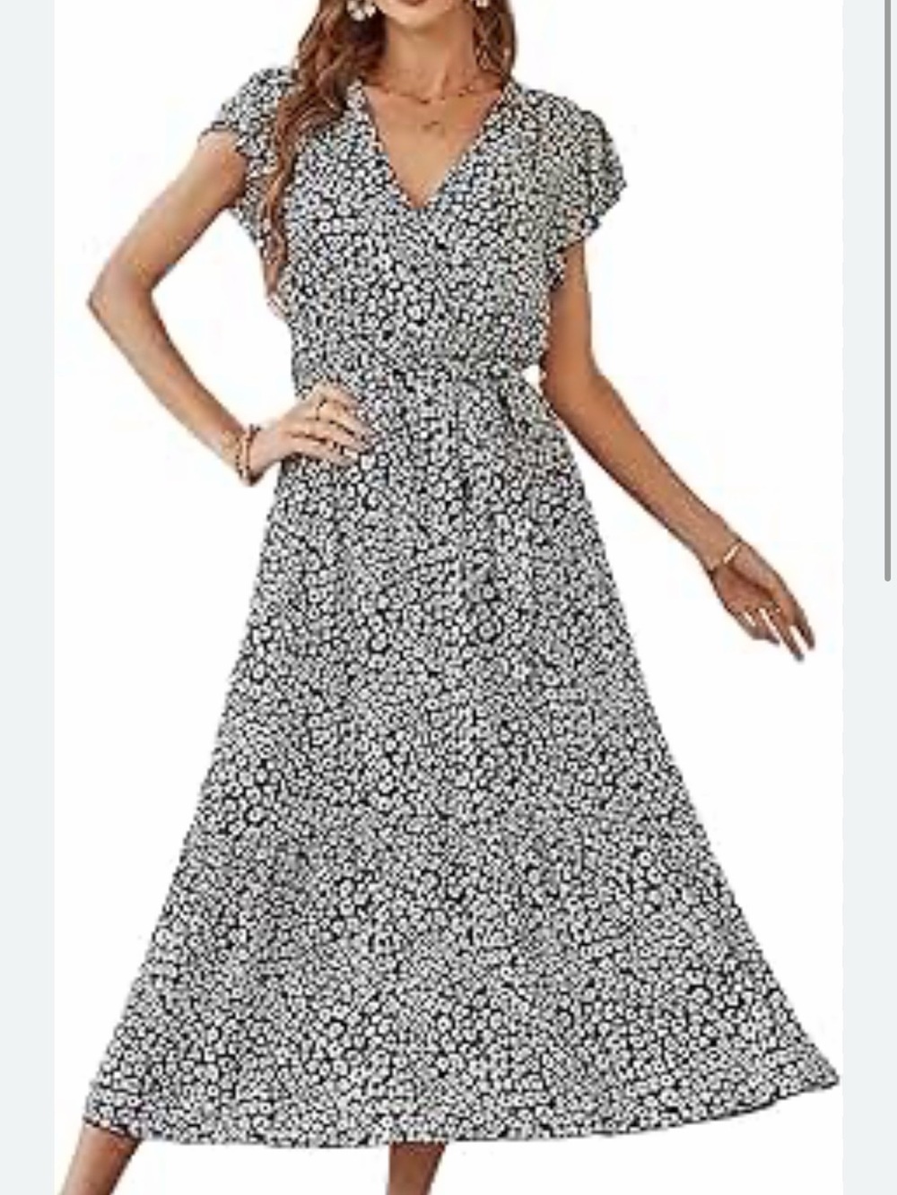 Black & White Floral V-Neck Maxi Dress